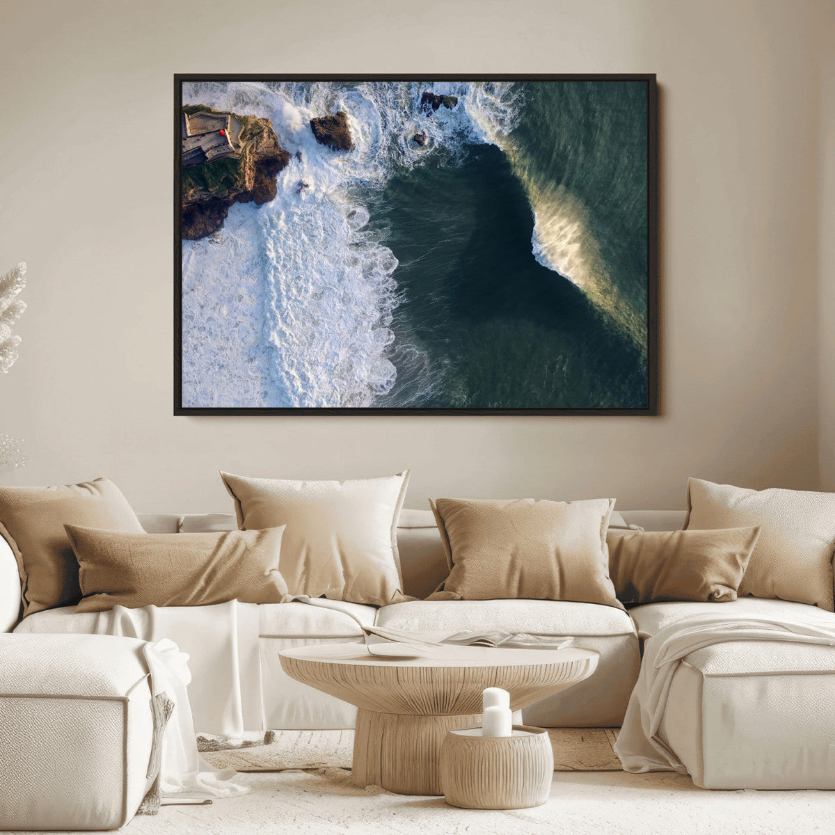 Nazare Coast Wall Art Canvas Print – Framed Aerial Ocean Art