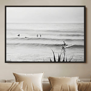 Surfer Silhouette Wall Art – Framed Calm Ocean Monochrome