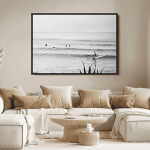 Surfer Silhouette Wall Art Canvas Print, Framed Calm Ocean