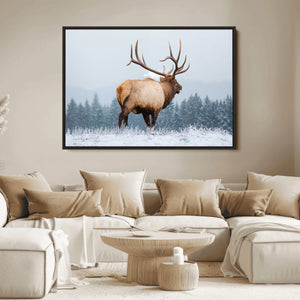 Elk Wall Art Canvas Print – Framed Snowy Forest Scene Art