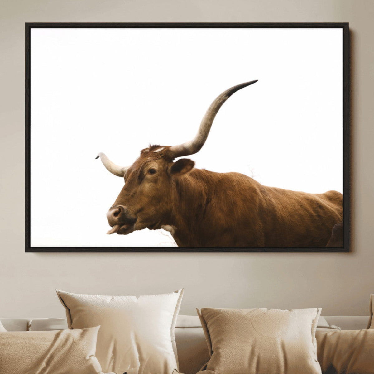 Longhorn Cow Wall Art Canvas Print – Framed Rustic Animal
