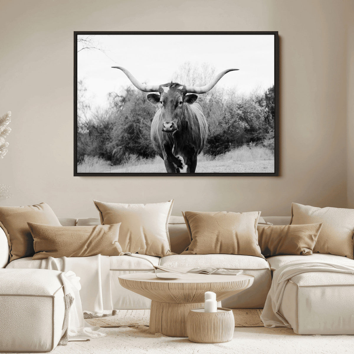 Longhorn Photography Wall Art Canvas Print – Framed Western