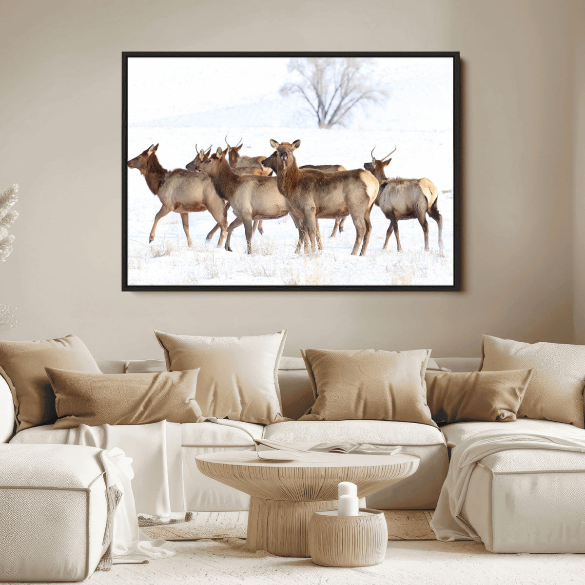 Winter Elk Scene Wall Art Canvas Print – Framed Wildlife