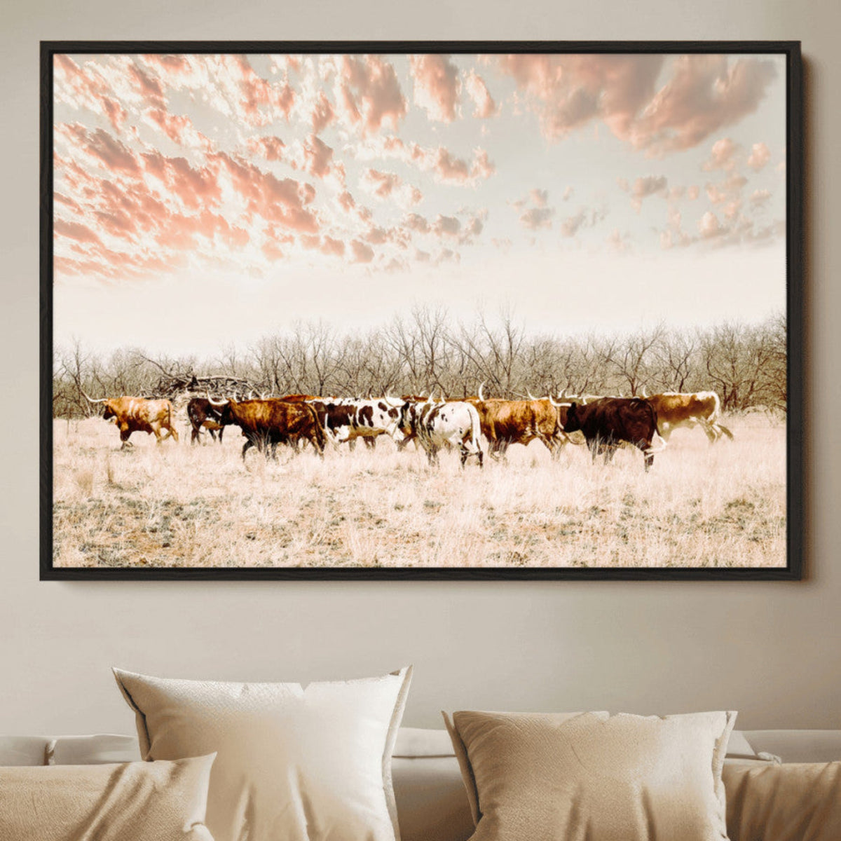 Cow Herd Wall Art Canvas Print – Framed Farmhouse Cattle