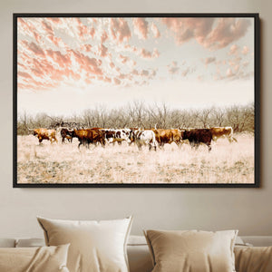 Cow Herd Wall Art Canvas Print – Framed Farmhouse Cattle