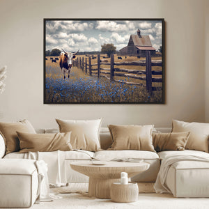 Texas Longhorn Canvas Wall Art Print – Framed Rustic Barn