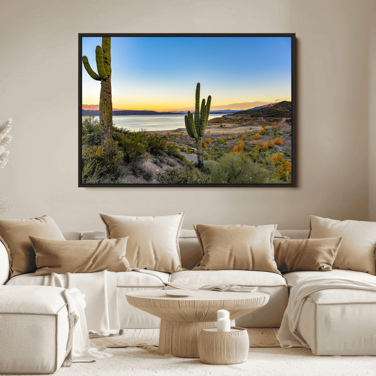 Saguaro Cactus Wall Art Canvas Print – Framed Desert Sunset