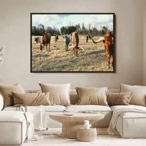 Texas Longhorns Wall Art Canvas Print – Framed Rustic Farm