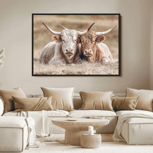 Couple Highland Cows Wall Art Canvas Print – Peaceful Meadow