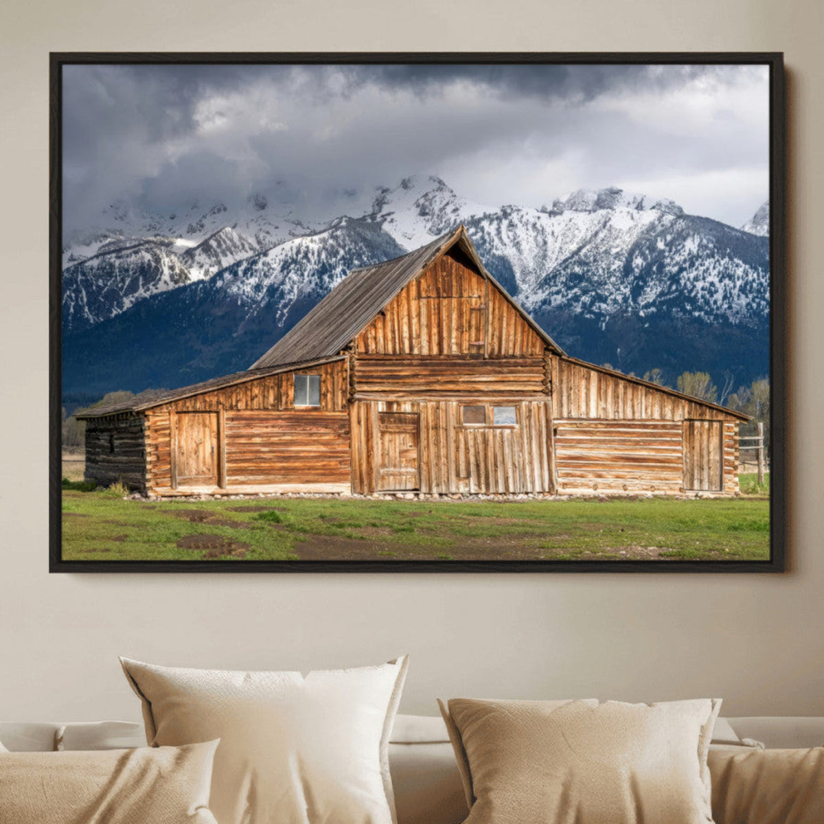 Rustic Wooden Barn Wall Art Canvas Print – Snowy Mountain