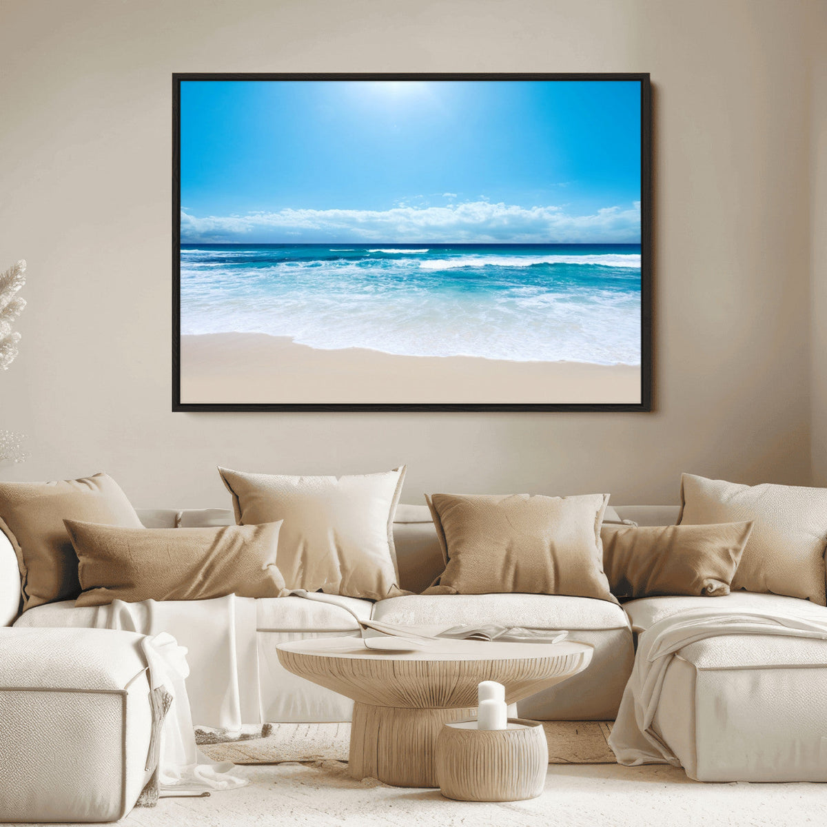 Wall Art Canvas Print Shiny Blue Sea and Beach