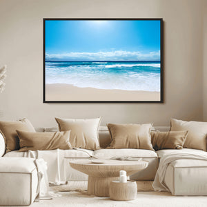 Wall Art Canvas Print Shiny Blue Sea and Beach