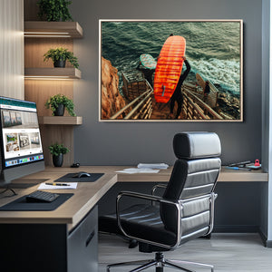 Surfer Stairway Wall Art Canvas Print – Framed Ocean Surf