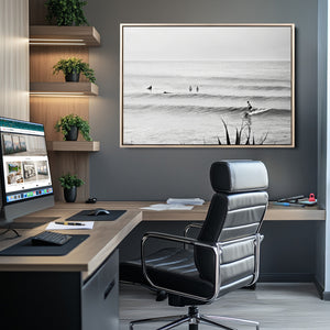 Surfer Silhouette Wall Art Canvas Print, Framed Calm Ocean
