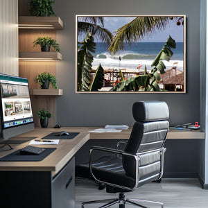 Tropical Shoreline Wall Art Canvas Print – Framed Surfer