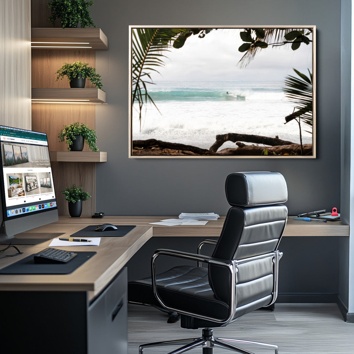 Tropical Surf Wall Art Canvas Print – Framed Palm Tree View