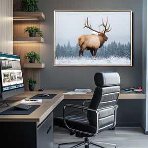 Elk Wall Art Canvas Print – Framed Snowy Forest Scene Art