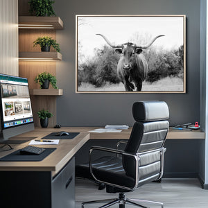 Longhorn Photography Wall Art Canvas Print – Framed Western