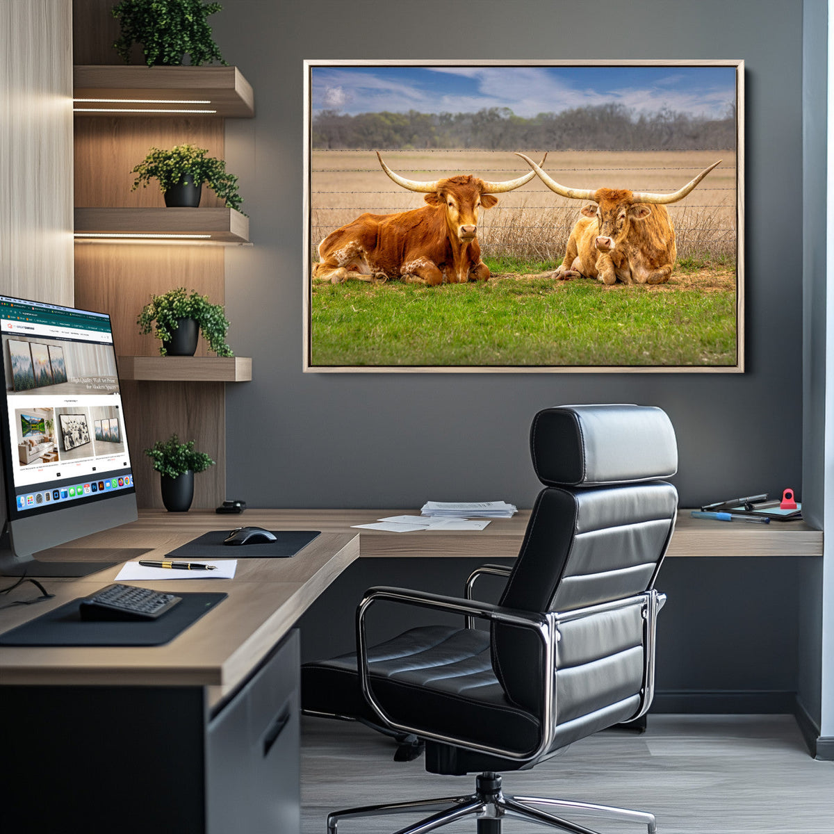 Longhorn Wall Art Canvas Print – Framed Cozy Ranch Vibes