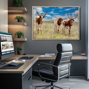 Texas Longhorn Wall Art Canvas Print – Framed Western Decor
