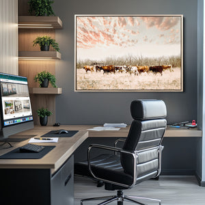 Cow Herd Wall Art Canvas Print – Framed Farmhouse Cattle