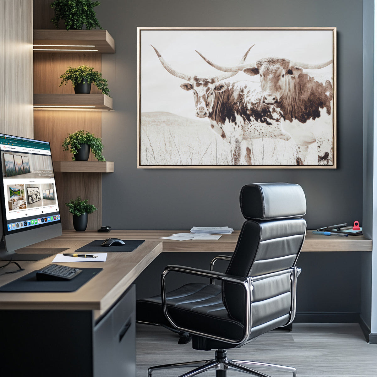 Longhorn Wall Art Canvas Print – Framed Western Cow Canvas