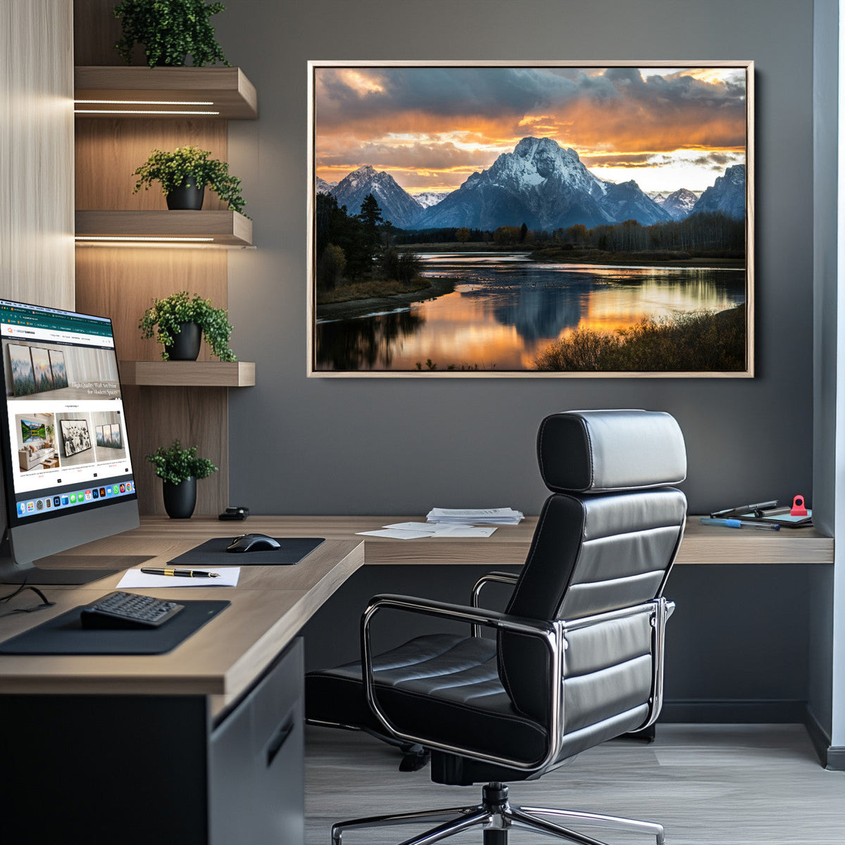 Mountain Sunset Wall Art Canvas Print – Framed Alpine