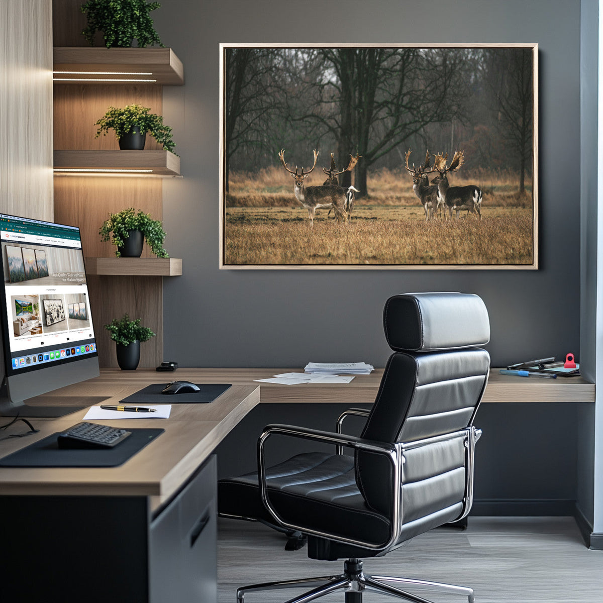 Deer Wall Art Canvas Print – Framed Rustic Wildlife Art