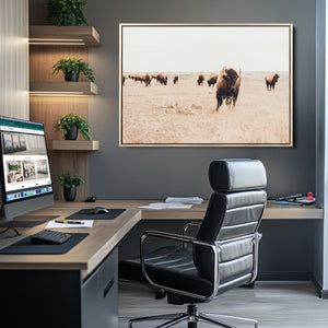 Bison Herd Wall Art Canvas Print, Framed Western Landscape