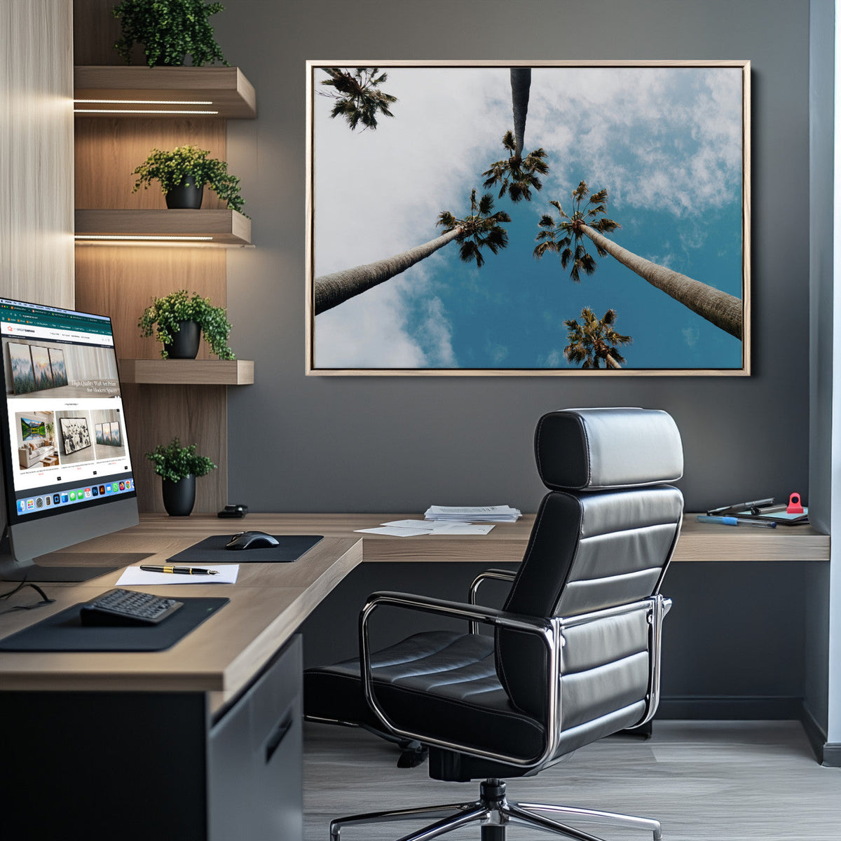 Tropical Palm Trees Wall Art Canvas Print Framed California