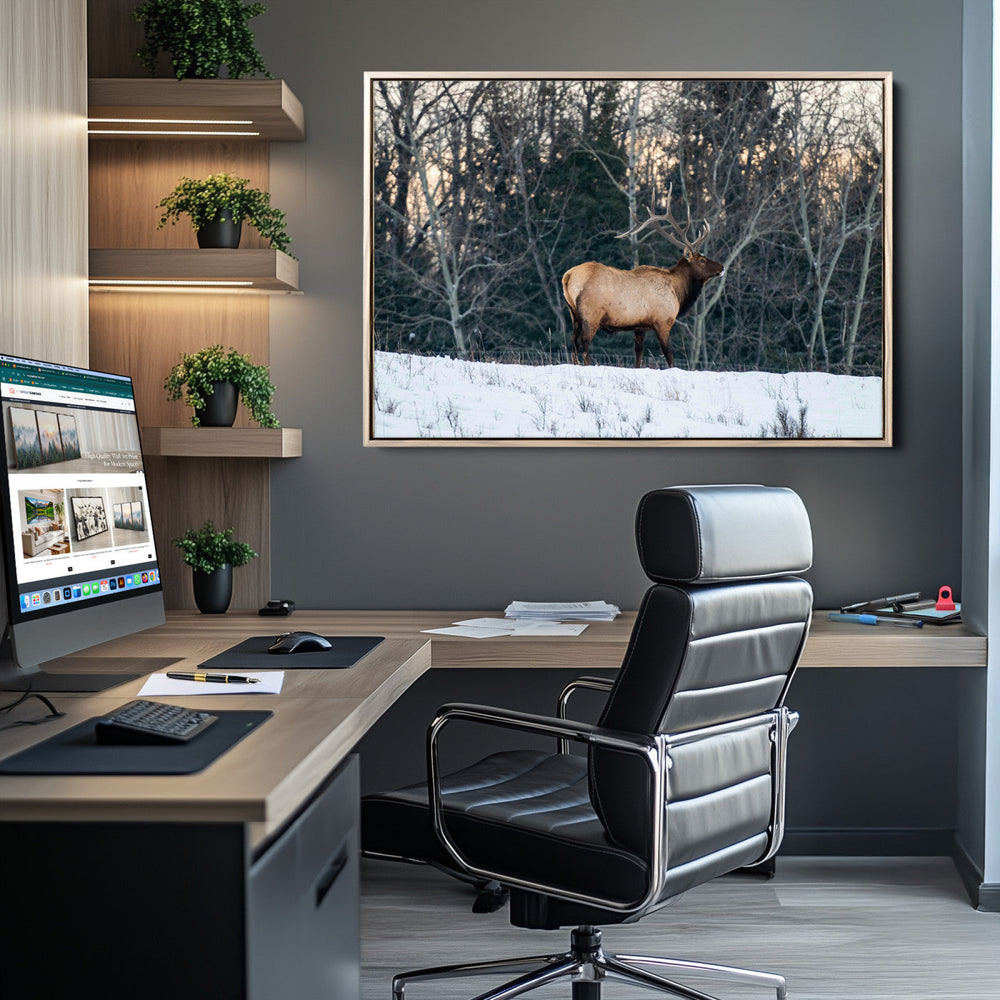 Wild Elk Wall Art Canvas Print – Framed Winter Wildlife