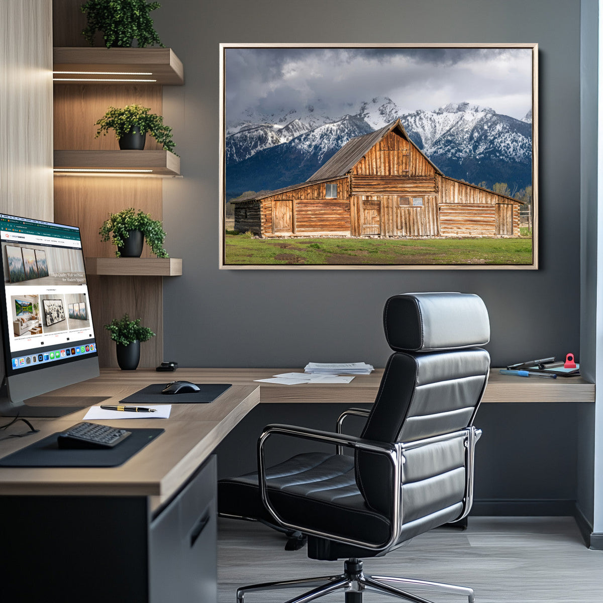 Rustic Wooden Barn Wall Art Canvas Print – Snowy Mountain