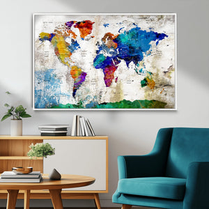 World Map Canvas Print – Framed Travel Map Wall Art for