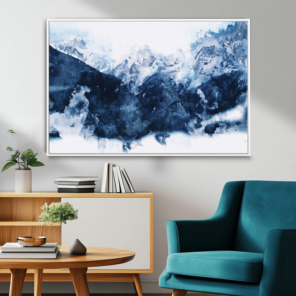 Abstract Blue Mountain Canvas Wall Art – Modern Triptych