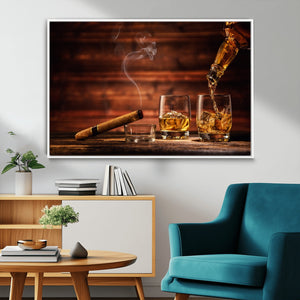 Whiskey and Cigar Wall Art Canvas | 3 Panel Bar Room Decor