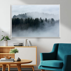 Autumn and Misty Trees in the Forest Wall Art Canvas Print,