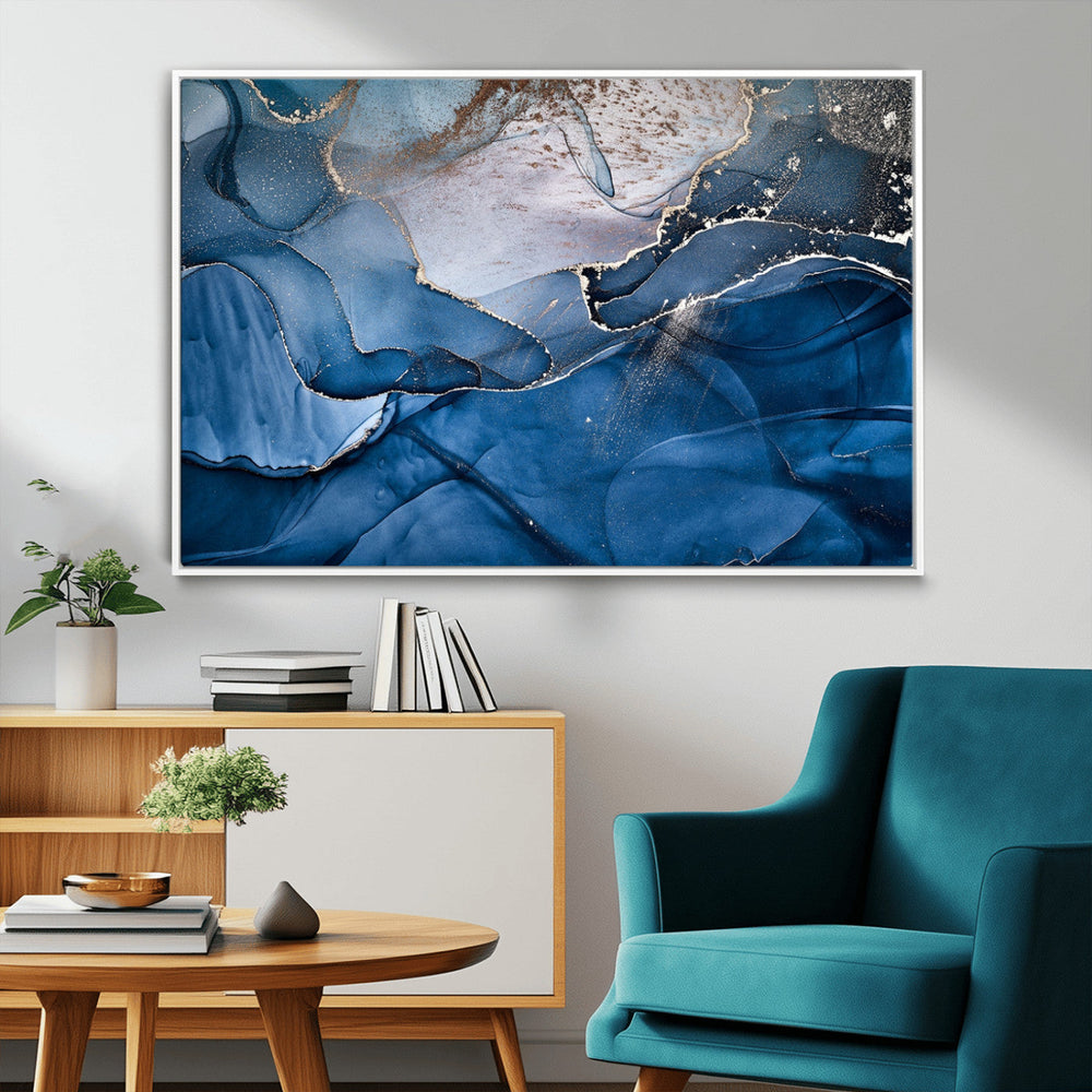 Navy Blue Canvas Art Abstract Print – Elegant Triptych