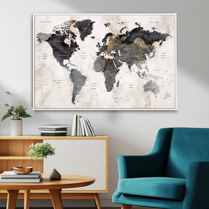 Abstract Map Printing - Modern World Map Canvas Wall Art for
