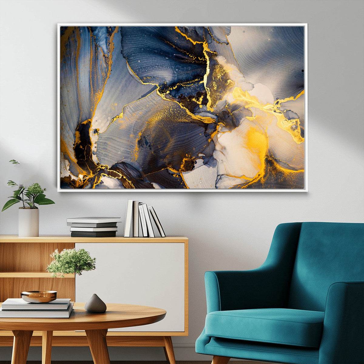 Large Abstract Wall Art Print -  Gold and Blue Abstract