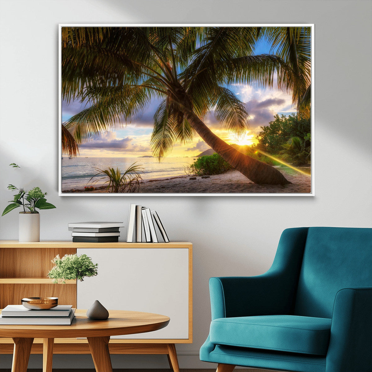 Tropical Island Sunset on the Beach Palms Wall Art Canvas