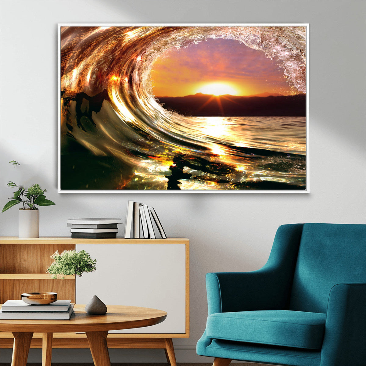 Golden Wave Sunset Triptych Canvas Art, Giclee Canvas Print
