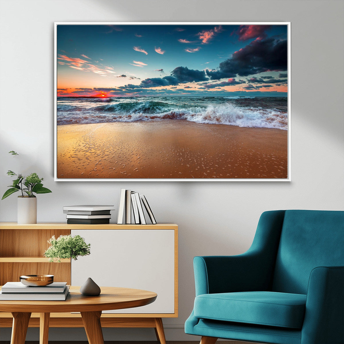 Sunset Ocean Beach Wall Art – Giclee Canvas Print, Coastal