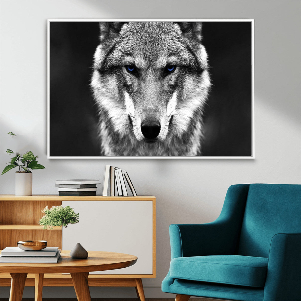 Black and White Wild Wolf Wall Art Canvas Print