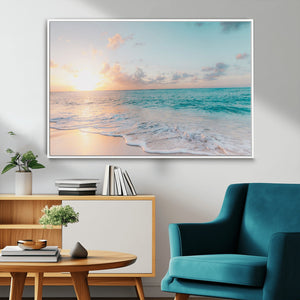 Tranquil Ocean Beach Sunset Canvas Wall Art | 3-Panel