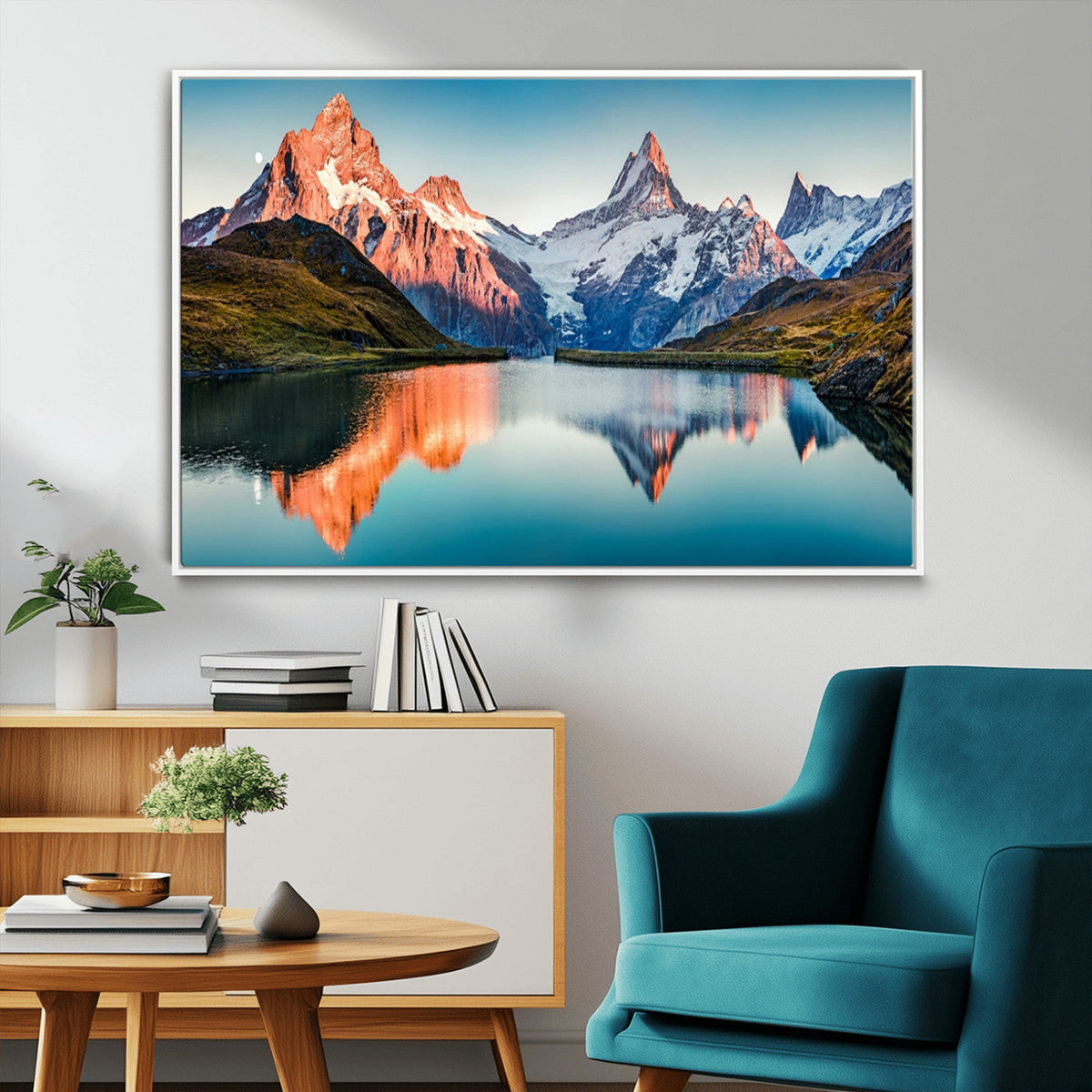 Landscape Mountain and Lake View Wall Art Canvas Print