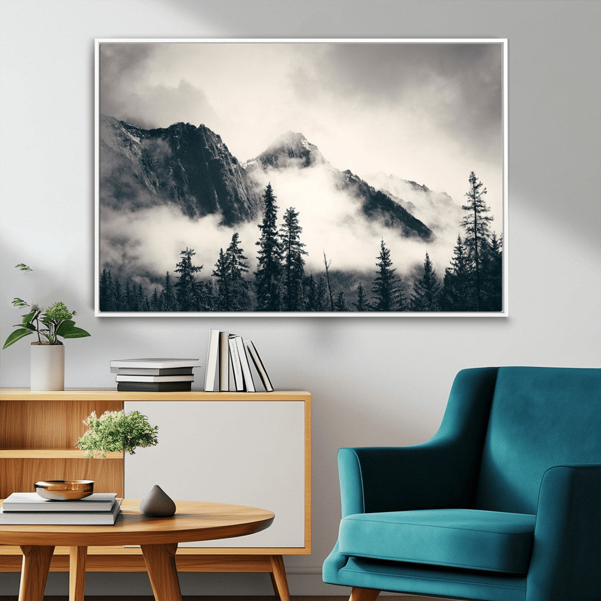 Large Foggy Mountain Forest Wall Art Canvas Print | Misty