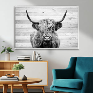 Scottish Highland Cow Cattle Art Print on Wood Background