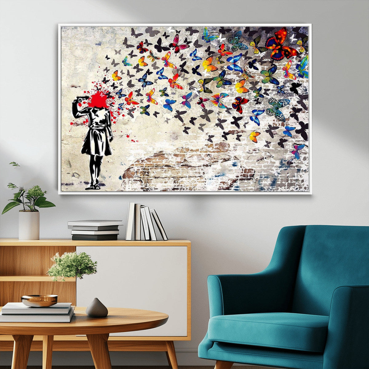Banksy Art Butterfly Girl Explosion Canvas Art – Vibrant