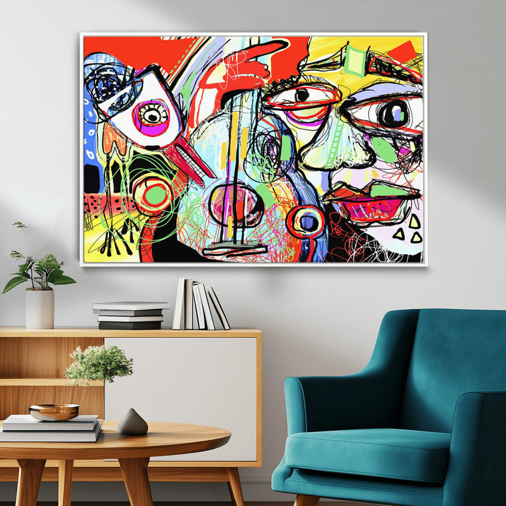Picasso Style Art Abstract Canvas Wall Art Print , Colorful