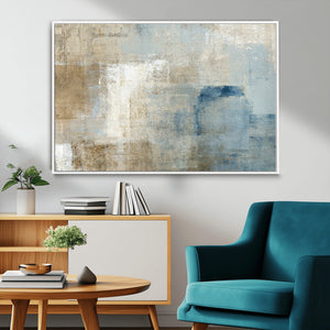 Abstract Blue and Beige Wall Art, Modern Minimalist Canvas